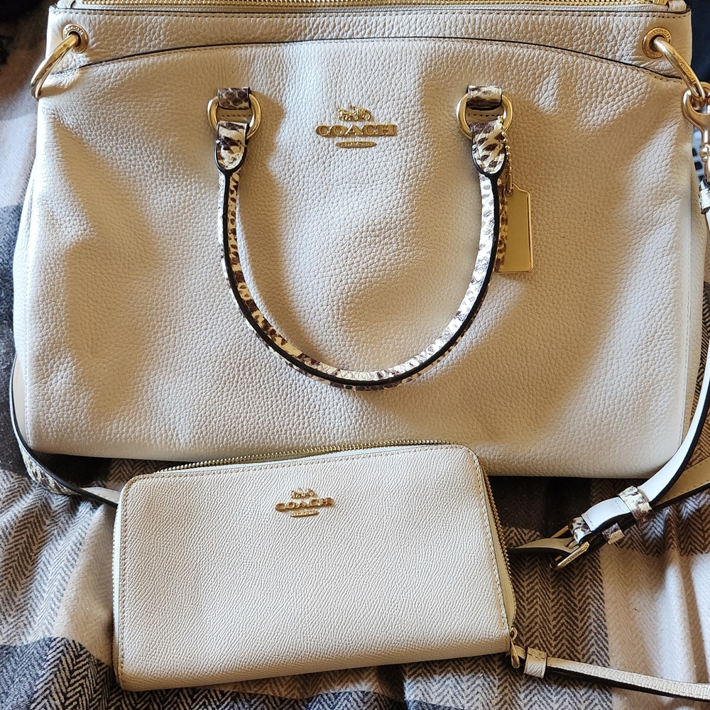 Coach Cream Handbag and Wallet Set